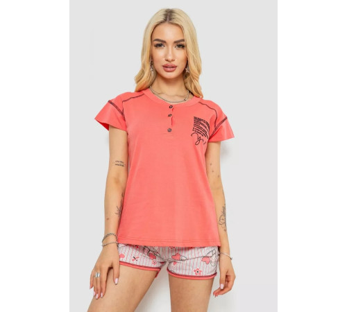 Пижама женская с принтом, цвет коралловый, 243R0004-P8