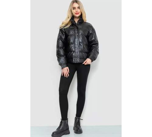 Куртка жіноча демісезонна екошкіра, колір чорний, 243R205