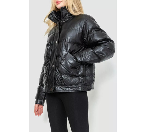 Куртка жіноча демісезонна екошкіра, колір чорний, 243R205