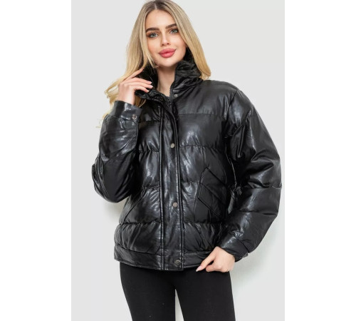 Куртка жіноча демісезонна екошкіра, колір чорний, 243R205