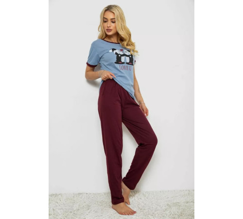 Піжама жіноча з принтом, колір джинс, 243R30019
