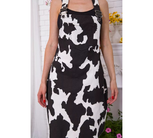 Джинсовый короткий сарафан, в черно-белый принт, 164R3001.