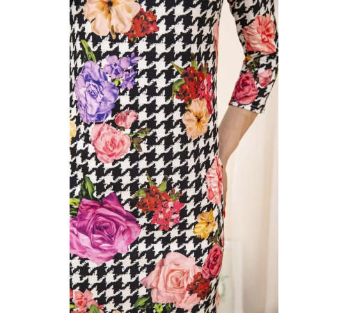 Мини-платье, Гусиная лапка с цветами, цвет Черно-белый, 167R996-1