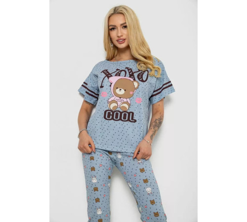 Піжама жіноча з принтом, колір джинс, 243R15408