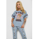 Піжама жіноча з принтом, колір джинс, 243R15408