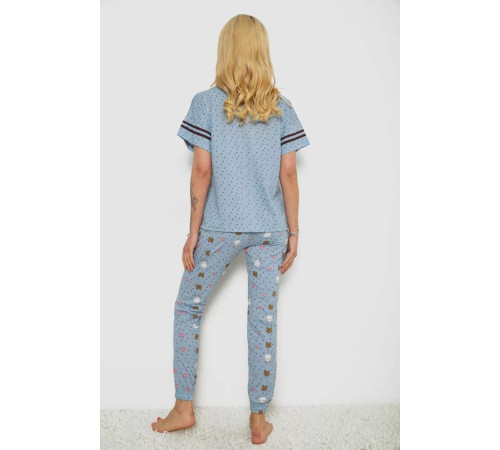 Піжама жіноча з принтом, колір джинс, 243R15408
