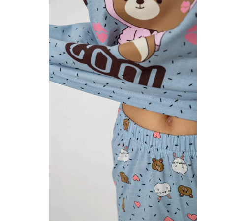 Піжама жіноча з принтом, колір джинс, 243R15408
