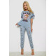 Піжама жіноча з принтом, колір джинс, 243R15408