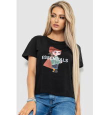 Футболка жіноча з принтом, колір чорний, 221R3016