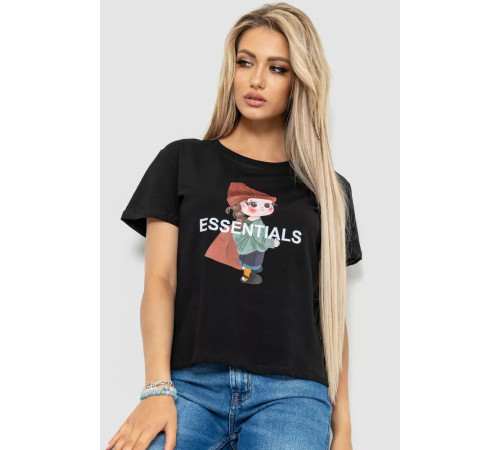 Футболка жіноча з принтом, колір чорний, 221R3016