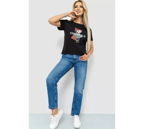 Футболка жіноча з принтом, колір чорний, 221R3016