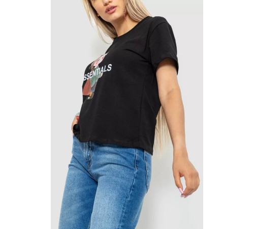 Футболка жіноча з принтом, колір чорний, 221R3016