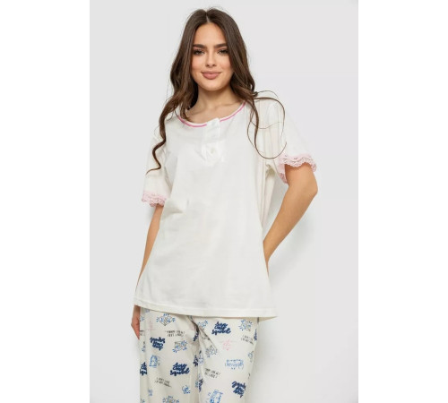 Женская пижама с принтом, цвет молочный, 243R903059.