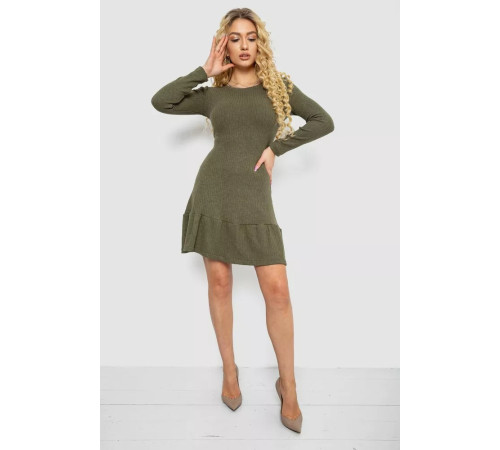 Платье трикотажное с оборкой, цвет хаки, 230R0112