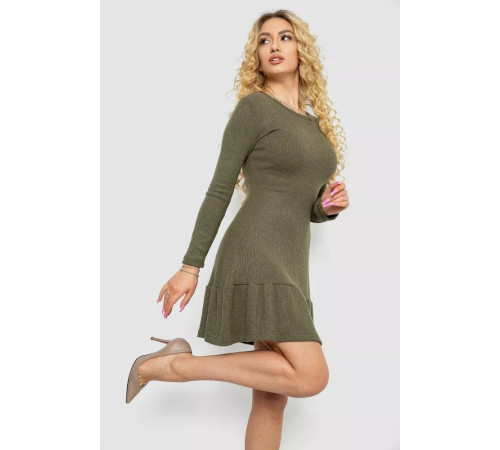 Платье трикотажное с оборкой, цвет хаки, 230R0112