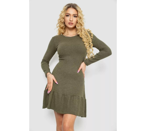 Платье трикотажное с оборкой, цвет хаки, 230R0112