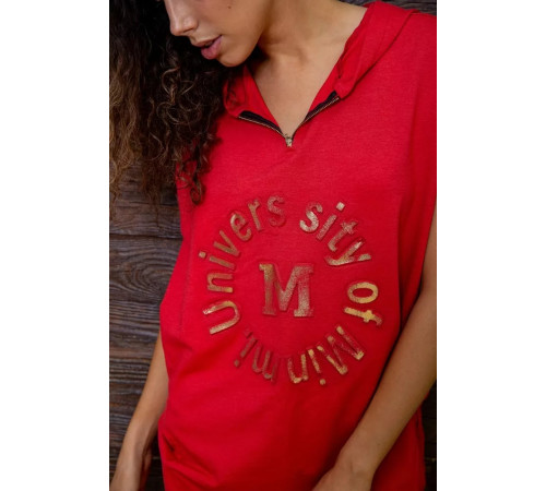 Летнее платье-туника, красного цвета с принтом, 167R1-8