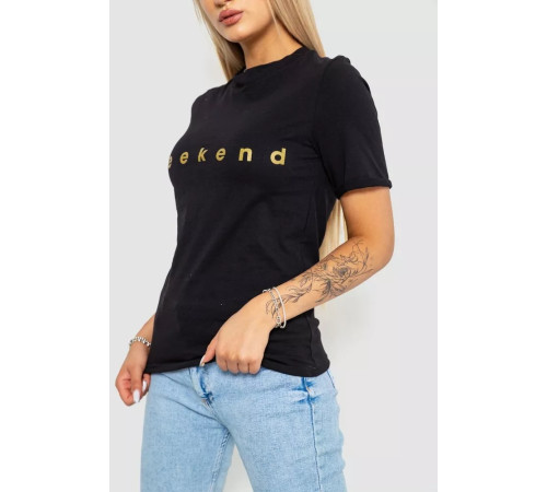 Футболка жіноча з принтом, колір чорний, 238R57378