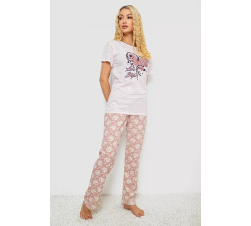 Женская пижама с принтом, цвет пудровый, 243R3696