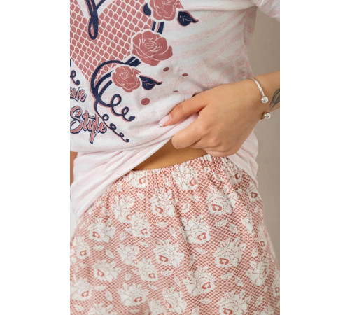 Женская пижама с принтом, цвет пудровый, 243R3696