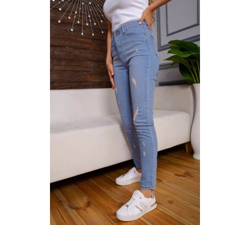 Рвані жіночі джинси скінні, блакитного кольору, 164R681