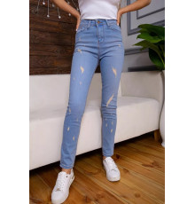 Рвані жіночі джинси скінні, блакитного кольору, 164R681