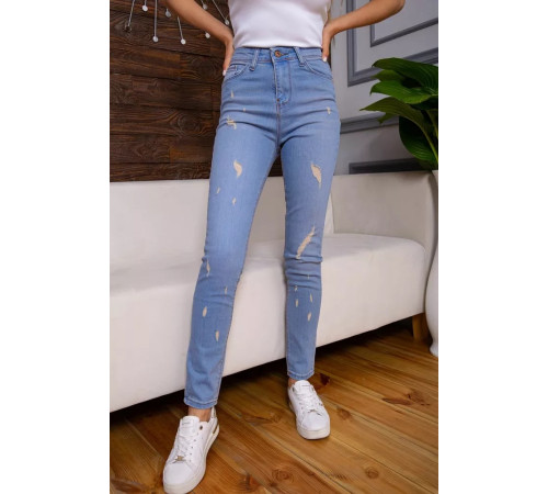 Рвані жіночі джинси скінні, блакитного кольору, 164R681