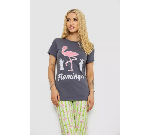 Піжама жіноча з принтом, колір сіро-зелений, 243R15897