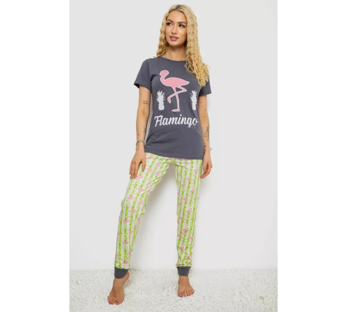 Піжама жіноча з принтом, колір сіро-зелений, 243R15897