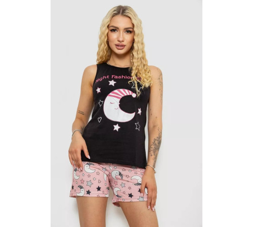 Піжама жіноча з принтом, колір чорний, 243R24514