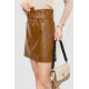 Спідниця з екошкіри з поясом, колір коричневий, 186R6612