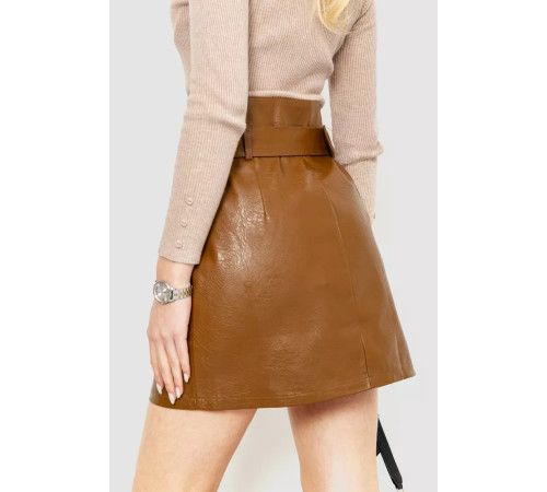 Спідниця з екошкіри з поясом, колір коричневий, 186R6612