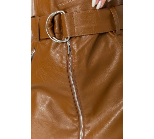 Спідниця з екошкіри з поясом, колір коричневий, 186R6612