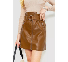 Спідниця з екошкіри з поясом, колір коричневий, 186R6612