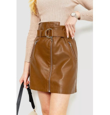 Спідниця з екошкіри з поясом, колір коричневий, 186R6612