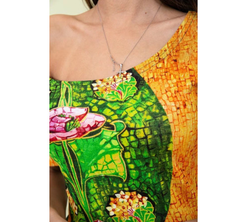 Летнее платье прямого кроя, цвет Зеленый с принтом, 167R122-1