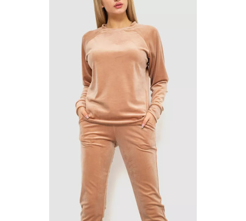 Спорт костюм женский велюровый, цвет бежевый, 102R272