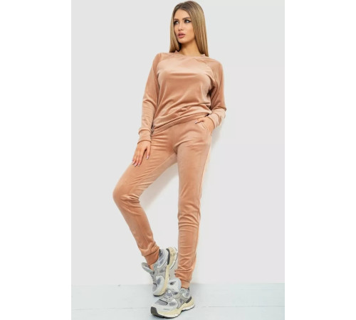 Спорт костюм женский велюровый, цвет бежевый, 102R272