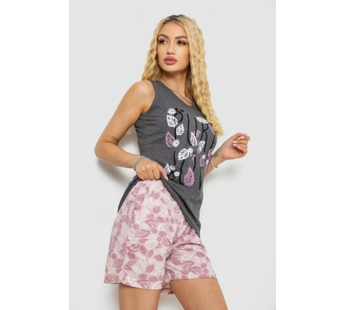 Піжама жіноча з принтом, колір сірий, 243R9624