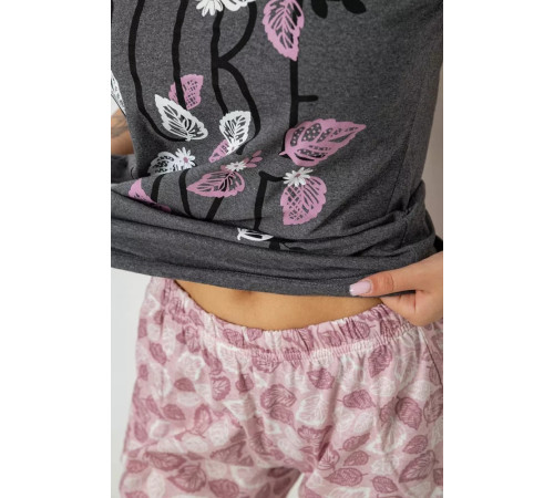 Піжама жіноча з принтом, колір сірий, 243R9624