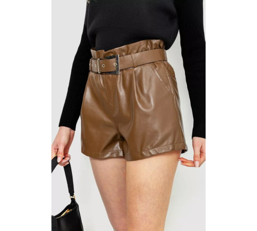 Шорты женские из экокожи с ремнем, цвет коричневый, 186R6739