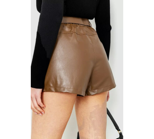 Шорты женские из экокожи с ремнем, цвет коричневый, 186R6739