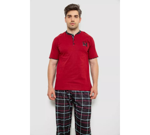Піжама чоловіча з принтом, колір бордовий, 243R1006