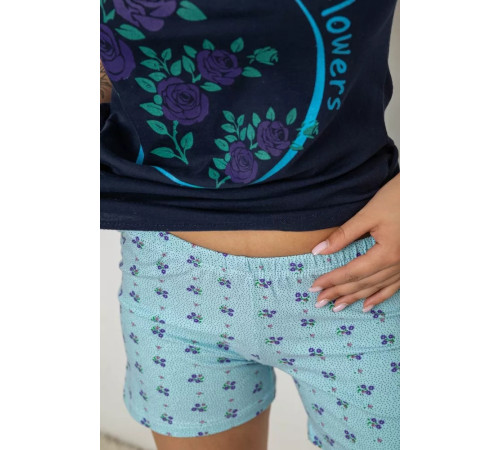 Піжама жіноча з принтом, колір синій, 243R24478