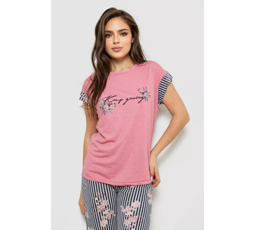 Піжама жіноча з принтом, колір пудровий, 243R2093-5