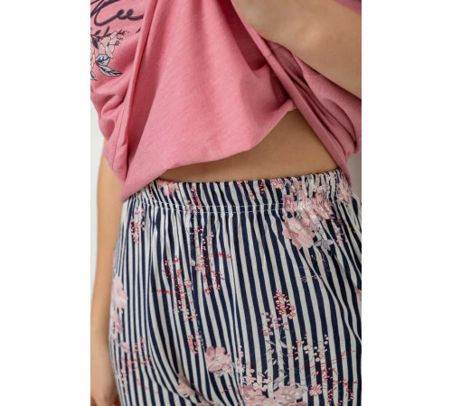 Піжама жіноча з принтом, колір пудровий, 243R2093-5