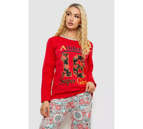 Піжама жіноча на флісі, колір червоний, 243R04256