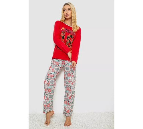 Піжама жіноча на флісі, колір червоний, 243R04256