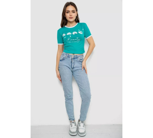 Футболка-топ жіноча з принтом, колір бірюзовий, 244R604