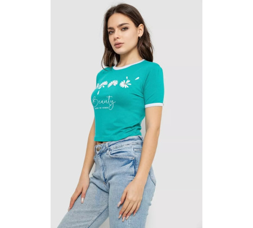 Футболка-топ жіноча з принтом, колір бірюзовий, 244R604
